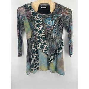 Adore Lagenlook Flowy Multicolor Asymmetrical Artsy Stretch Mini Dress Sat Large